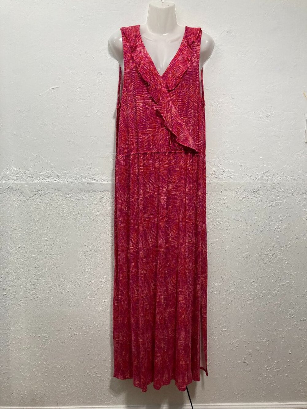 NWT APT. 9 Maxi Long Dress Sleeveless Flowy V Neck Stretchy Pink Ruffle XXL